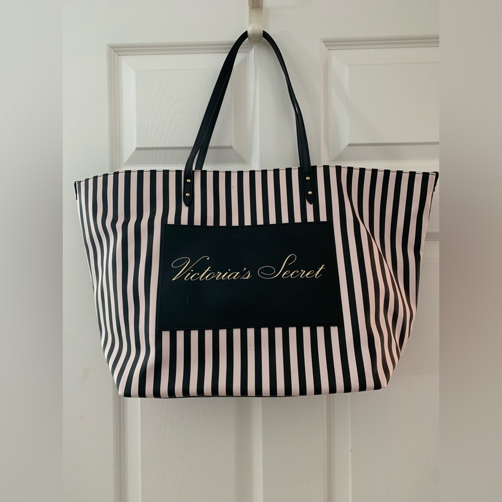 Victoria's Secret Pink Black Stripe Weekender Tote Bag